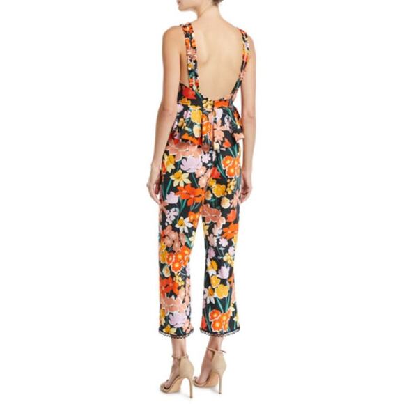 SAYLOR INES Poplin Jumpsuit Sweetheart Neckline Rust Floral-Print S - Picture 2 of 13